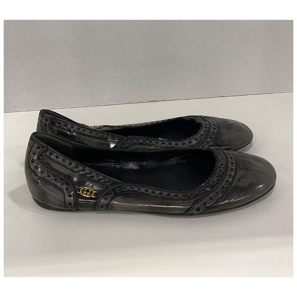 Authentic Gucci Black/Grey Brogue Leather Ballet Flats Size 40 - Picture 9 of 14
